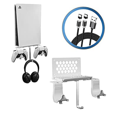 Hosanwell Wandhalterung für PS5 - Halterung Wand für Playstation 5 Konsole mit Controller Halter und Kopfhörerhalter - Massives Metall Zubehör - Platzsparend, Nicht für Slim und Pro, Weiß