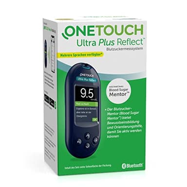OneTouch Ultra Plus Reflect® Blutzuckermessgerät (mmol/L) I 1 Messgerät, 10 Teststreifen, 10 Lanzetten, 1 Stechhilfe & 1 Etui | Stiftung Warentest SEHR GUT (1,5)