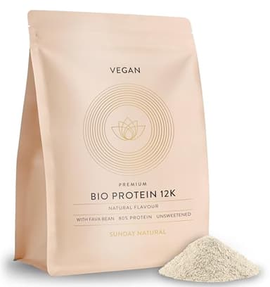 SUNDAY NATURAL® Bio Protein Pulver – 1000g – Veganes Eiweißpulver – 80% Eiweiss – 12K Proteinpulver Blend – Vollständiges EAA & BCAA Profil – Ohne Zucker & Süßstoffe – Vegan, Laborgeprüft - Natural