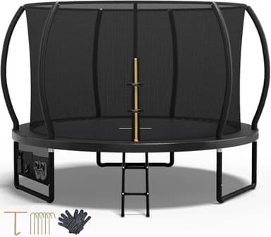 Devoko Trampolin Outdoor Ø 228/305/366/427 cm, GS-Zertifikat, Kindertrampolin Gartentrampolin mit Sicherheitsnetz, Rundes Riesentrampolin mit Leiter und Schuhbeutel