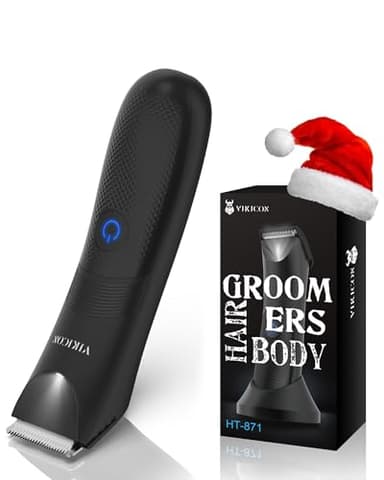 VIKICON Elektrischer Balls Trimmer, Intimrasierer für Männer, Wasserdichte Nasse/Trockene Eier und Body Groomer, Hoden-Rasierer mit LED-Beleuchtung, Haarschneidemaschine Profi,Foil, Aufladbar, Schwarz
