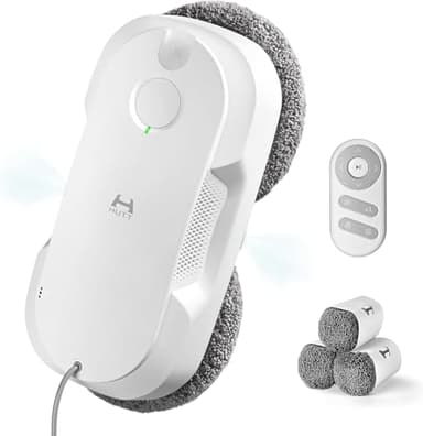 HUTT DDC56 Fensterputzroboter Doppelstrahl mit Ultraschall Sprühfunktion, Elektrischer Fensterputzer Fernbedienung mit Doppelter Wassertank Tank, Fensterkantenerkennung