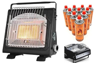 SMH LINE® 2in1 Tragbare Gasheizung Gaskocher + 4 Gaskartuschen 227g Camping Gasstrahler Heizung Outdoor Zelten Wohnwagen 1.7 KW Brenner Kocher + Butan Gas Gaskartuschen Keramik Heizstrahler