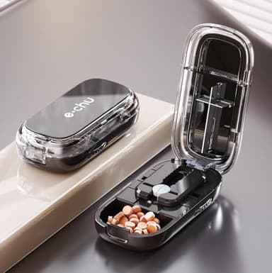 Ptyism Tablettenteiler(Schwarz mit Pinsel) Pill Cutter丨Pillenschneider ，Tabletten Teiler für Große und Kleine Tabletten,Medikamententeiler mit Aufbewahrungsfach,für Reise & Haustier