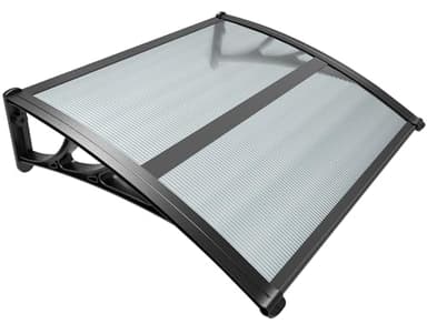 VOUNOT Vordach für Haustür 100 x 80 cm, Überdachung Haustür aus Aluminium und Polycarbonat, Pultbogenvordach, Pultvordach mit Mittelstange, Anthrazit