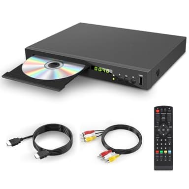 Blu-ray Player für TV, Kompakt Blu-ray-Disc-Player 1080P DVD-Player mit HDMI-Ausgang, AV-Ausgang, Koaxialausgang, USB-Eingang, Unterstützt Alle DVDs und Region 2 Blu-Ray-Discs, Integriertes PAL NTSC