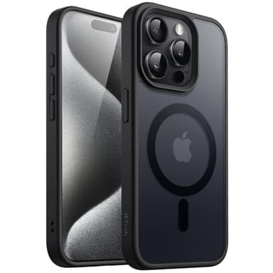 JETech Magnetisch Hülle für iPhone 15 Pro Max 6,7 Zoll Kompatibel mit MagSafe, Durchscheinende Matt Handyhülle Rückseite Dünn Stoßfest Schutzhülle (Schwarz)