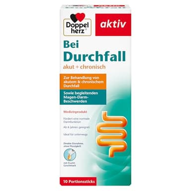 Doppelherz Bei Durchfall – Medizinprodukt zur Behandlung von akutem und chronischem Durchfall sowie begleitenden Magen-Darm-Beschwerden – 10 Portionssticks