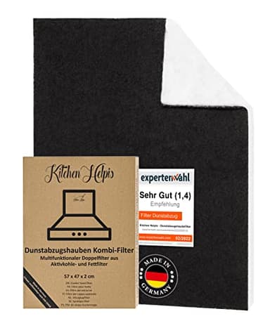 Kitchen Helpis® Dunstabzugshauben-Filter mit AKTIVKOHLE & FETTFILTER, Filter Dunstabzugshaube 57x47 cm [zuschneidbar] - 2 cm dick -, Aktivkohlefilter für Dunstabzugshaube, Kombifilter für Abzugshaube