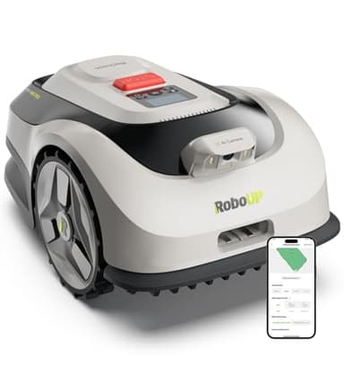 RoboUP Raccoon 2 SE Mähroboter ohne Begrenzungskabel, Ohne RTK, Max. 600㎡ Rasenfläche, 3-8cm Schnitthöhe, Intelligenter KI Rasenmäher Roboter mit 5 Ah-Schnellladen-Akku, Automatisches Aufladen