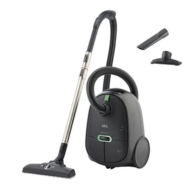 AEG CLEAN 6000 ÖKO Staubsauger mit Beutel, Hohe Saugleistung, Zusatzdüsen, XL-Räder, Edelstahl-Teleskoprohr, aus 65% Recyclingmaterial, 12 m Kabel, 850 Watt, Zubehör, Grau, AB61C1OKO