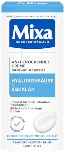Mixa Anti-Trockenheit Creme, Gesichtscreme für trockene, empfindliche Haut, Mit Hyaluronsäure und Squalan, 50 ml