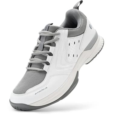 FitVille Tennisschuhe Herren Extra Weit Sportschuhe Atmungsaktiv Badminton Schuhe Bequeme Fitnessschuhe Sneaker Grau/Weiß 43 EU X-Weit