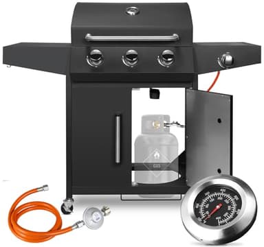 LIFERUN Gasgrill 3+1 Edelstahl Brenner,13,5 kw Gas Grillwagen BBQ mit Seitenkochfeld,Gasgriller mit Thermometer,4 PCS Bremse Rollen,DE I3B/P(50) Gasdruckregler,Grillküche Camping Garten(Butan/Propan)
