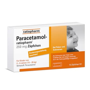 Paracetamol-ratiopharm 250 mg Zäpfchen: Sanfte Hilfe bei Schmerzen und Fieber für Kleinkinder, 10 Zäpfchen