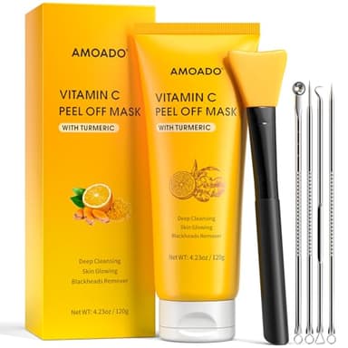 Vitamin C Kurkuma Peel Off Gesichtsmaske, Mitesserentferner Maske für Männer und Frauen, Mitesser Maske für Mitesser, Poren und Ölkontrolle mit Pickel Extraktor und Bürste, 120g
