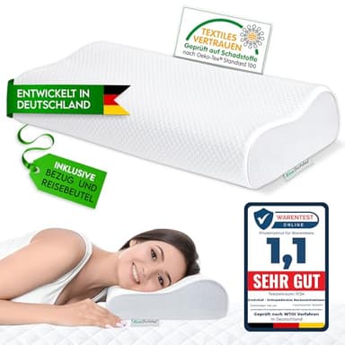 EcoSchlaf® Orthopädisches Kissen Premium Nackenstützkissen – Zertifiziert – Seitenschläferkissen Nackenkissen aus Soft Memory Foam – Ergonomisches Kopfkissen Nackenschmerzen Antischnarchkissen (Weiß)