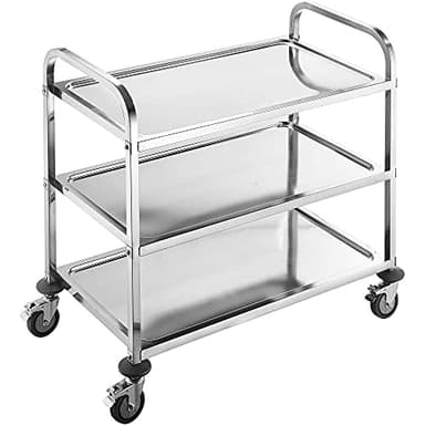 BPT Edelstahl Servierwagen mit 3 Böden Partition Küchenwagen，Restaurant Hotel Schul Servierwagen (75 x 40 x 83cm)