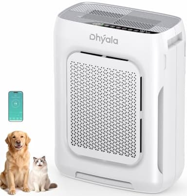 Dhyala Luftreiniger Allergiker Air Purifier HEPA Luftfilter mit waschbarem Doppelfilter, CADR 450m³/h, Smart WiFi, 20dB Schlafmodus, AQI Anzeige, Aroma, Timer, gegen Staub Pollen, Haustiere & Raucher