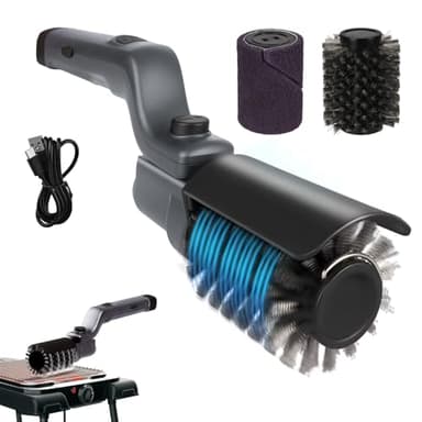 Verbesserte elektrische Grillbürste, Akku-Betrieben mit Verstellbarem Winkel, Edelstahl-Bürstenkopf, 3-Stufen Reinigung, 90 Min Laufzeit, Wasserdicht für Grillroste (Grau)