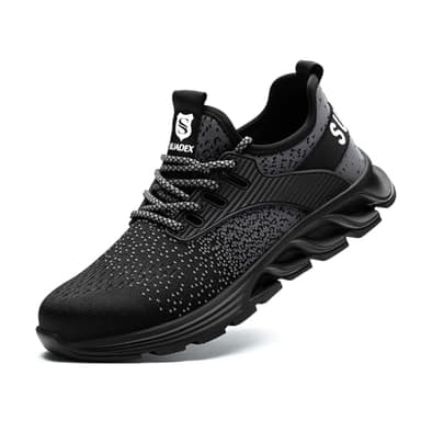SUADEX Sicherheitsschuhe Arbeitsschuhe Herren Damen Leicht S3 rutschfest Arbeitsschutzschuhe Stahlkappenschuhe Atmungsaktiv mit Stahlkappe Schwarz 42 EU