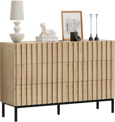 UEV Kommode mit 6 Schublanden, 73,4 x 34,5 x 100cm, Schrank mit Schubladen, Schmal Kommode,Aufbewahrungskommode,Schrank für Wohnzimmer,Schlafzimmer,Flur(Natur)