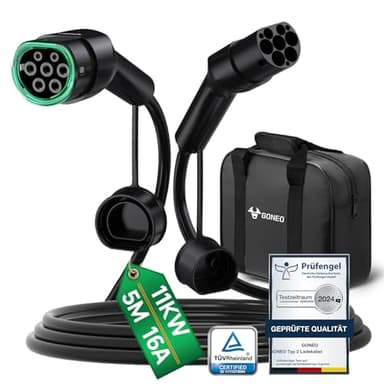 GONEO Typ 2 Ladekabel 11kW 5M 16A Ladekabel Elektroauto 3 Phasig für E Auto EV/PHEV Mode 3 mit Tasche Geeignet für Model S/3/X/Y e-Golf ID.3 i3/i8