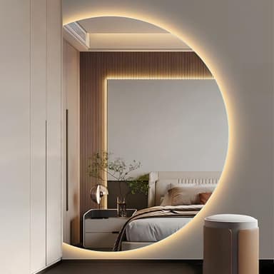 Generisch Spiegel Halbrund, Großer Wandspiegel Halbrunder mit Beleuchtung, Asymmetrisch Rund LED Badezimmerspiegel, 3 Farben Wechselnde, Antibeschlag für Badezimmer, Schlafzi, Flur (84 * 120cm)