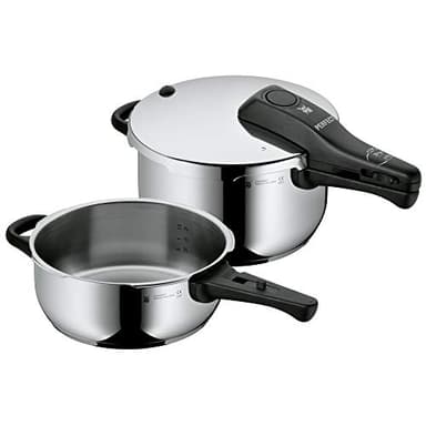 WMF Perfect Schnellkochtopf Set Induktion 2-teilig, Dampfkochtopf 4,5l + 3l, Töpfe Set Cromargan Edelstahl poliert, 2 Kochstufen, Einhand-Kochstufenregler