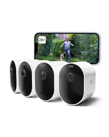 Arlo Pro 5 Überwachungskamera Aussen WLAN, 2K+ HDR Video, Kabellos, Verbesserte Farbnachtsicht, 160° Blickwinkel, Spotlight, 2-Wege Audio, Alarm Sirene + Arlo Secure Testzeitraum, 4er Set, Weiß