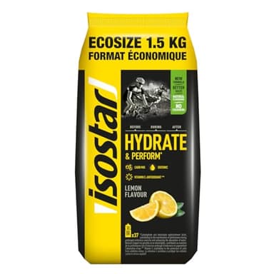 ISOSTAR – Hydrate & Perform Zitrone – Isotonisches Sportgetränk mit Energie, Elektrolyten & Vitamin C/B1 – Für Laufen, Radfahren & Trail – 1,5 kg