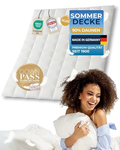 nøvera® Daunendecke 155x220 Deluxe - Made in Germany | Traumhaft flauschig - 90% Daunen 10% Federn | Bettdecke 155x220 - Allergiker geeignet | Daunenbettdecke | Sommerdecke | Federbettdecke | Oeko-Tex