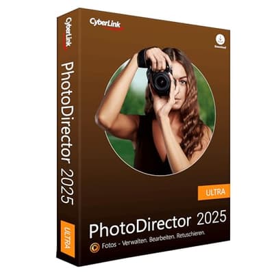 CyberLink PhotoDirector 2025 Ultra Leistungsstarkes Bildbearbeitungsprogramm Komplettes Fotostudio Erstellt perpekte Fotocollage / Fotoshow / Panorama Lichteffekte GIF Windows 10/11 [Box]