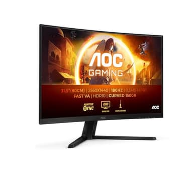 AOC CQ32G4VE 31.5 Zoll Curved, WQHD Gaming Monitor, 180Hz, Fast VA Panel, 0.5ms MPRT, Adaptive Sync, HDR10, FreeSync, (2560x1440 HDMI 2X 2.0 DP 1x 1.4) Schwarz