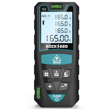 Laser-Entferungsmesser 50M,RockSeed Digitaler Lasermessgerät mit 2 Blasenebenen,Tragbarer Lasermessgerät M/In/Ft Einheit Hintergrundbeleuchtetes LCD zur Messung Entfernung/Fläche/Volumen/Pythagorean