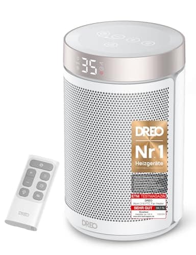 Dreo Energiesparender Heizlüfter, 34 dB Leiser 1500W Elektrischer PTC Keramik, Thermostat, 3 Modus 3 Geschwindigkeit, Überhitzungs- & Kippschutz, 12 Std. Timer, Elektroheizung für Räume Schlafzimmer