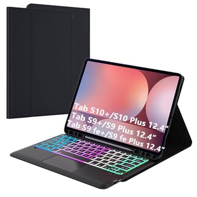 für Samsung Galaxy Tab S9+/S9FE+/S10+ Plus 12.4 Zoll Hülle mit Tastatur: Abnehmbar Tastatur mit Touchpad & 3-Zozen-7-Farbige Beleuchtung - Kabellose Deutsches QWERTZ-Layout Tastaturen S10 Plus Tablet