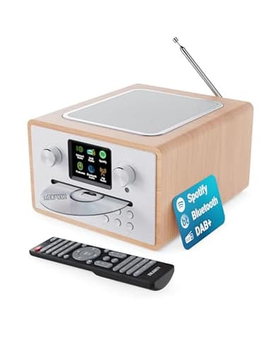 Internetradio mit CD Player & DAB Plus | Küchenradio mit Bluetooth & FM Radio | Digitalradio WLAN mit Spotify Connect, Podcasts | EQ, Farbdisplay, Inklusive Fernbedienung | MAJORITY Homerton (Eiche)