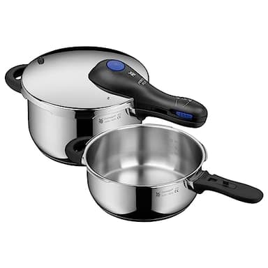 WMF Perfect Plus One Pot Schnellkochtopf Set Induktion 2-teilig, Dampfkochtopf 4,5l + 3l, großes Kochsignal, 2 Kochstufen, abnehmbarer Deckelgriff