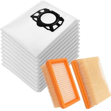 10 Staubsaugerbeutel + 2 Filter für Kärcher 2.863-006.0 KFI 487 WD4 WD5 WD6 WD5P WD6P Premium MV4 MV5 MV6 Staubsauger Ersatzteile 2.863-005.0