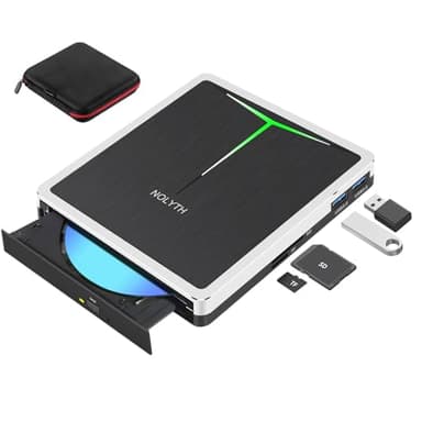 NOLYTH Externes Blu ray Laufwerk: USB-C Bluray Brenner Extern mit SD/TF Slot/USB Ports/Tasche Tragbar Externe Blu-ray Laufwerke CD DVD BD Blue Ray Player für Laptop PC Mac MacBook Windows 11