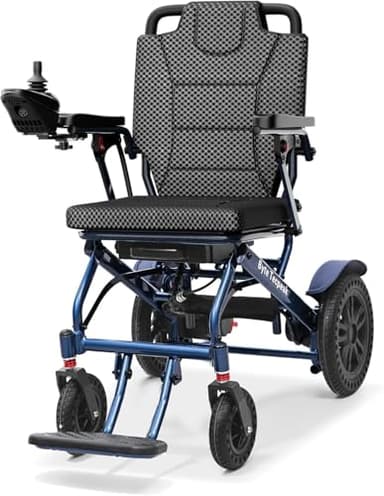 Elektrorollstuhl Faltbar Leicht, Tragbarer Elektro-Rollstuhl mit 20km Reichweite, 150kg Tragkraft, Joystick-Steuerung für Senioren Erwachsene Behinderte, Indoor Outdoor Mobilitätshilfe, Blau