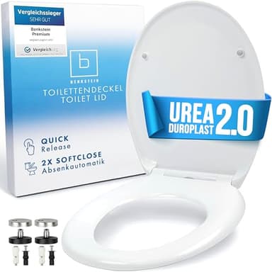Benkstein® Toilettendeckel mit Absenkautomatik oval weiß – antibakterieller WC Sitz – Quick-Release zur einfachen Reinigung – einfache Montage – Urea-Duroplast – abnehmbar – bis 150 kg belastbar