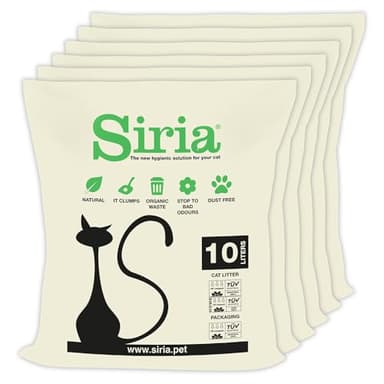 Siria 60L-Katzenstreu Klumpend und Pflanzlich-Set 6 Sack je 10 Liter