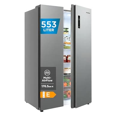Comfee' Side-by-Side Kühl-Gefrierkombination 553 L | No Frost, 35 dB, Multi-Air-Flow | Platinum Fresh, Sensor & SuperCool | Titan-Grau, RCS536LS01EU(E)