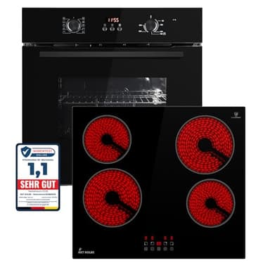 KKT KOLBE Autarkes Herdset | 60cm Einbaubackofen BO8005FB | 59cm Kochfeld CH5900RL | Grill | Heißluft | Automatik-Timer | Wärmeschutzverglasung | Kindersicherung | Knebelbedienung | SET8005FBCH5900RL
