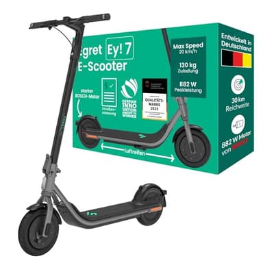 Egret Ey! 7 E Scooter mit Straßenzulassung, Elektroscooter, Bosch Motor, 10" Luftreifen, 30 km Reichweite, App-Steuerung & Apple Find My