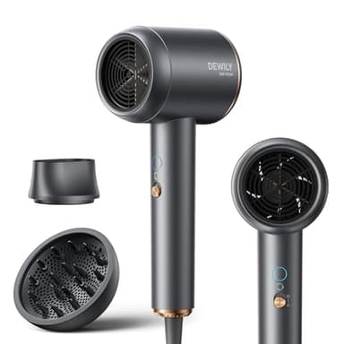 Ionen Föhn mit Diffusor 1800W - DEWILY Schnelltrocknen Haartrockner Hair Dryer, 3 Temperatureinstellungen/ 2-Gang, Kompakt Tragbar Reisefön mit Diffusor für Locken, Grau
