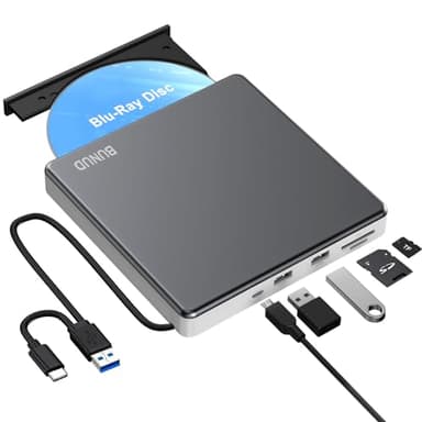 BUNUD Externe Blu Ray CD DVD Laufwerk USB 3.0 Type C Externer CD/DVD Blu-ray Brenner Writer 3D BD Portable Bluray Laufwerk Drive für PC Laptop Windows 11/10 Mac MacBook Pro/Air iMac