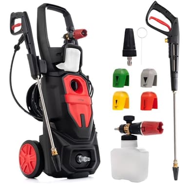 LEHMANN Phoenix Profi Hochdruckreiniger mit Induktionsmotor, 3000 W, max. 260 bar, 480 l/h Fördermenge, 12m Schlauch, 5 wechselbare Düsen & Schaumlanze, Druckreiniger für Auto & große Flächen
